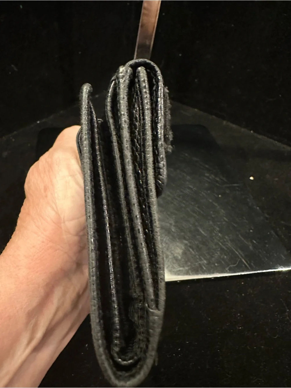 Salvatore Ferragamo #238 Black Vara Ribbon Leather Compact  Wallet